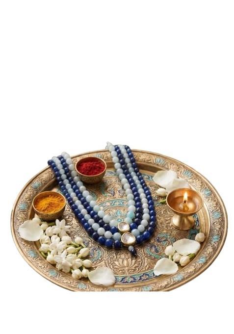 Tara N Tripti Designs TNT Beaded Mala Necklace Dark Blue and Light Blue Multi Strand Kundan Work for Grooms