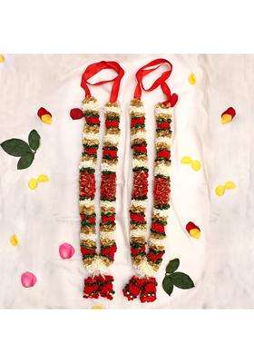 Vedic Vaani a Pair of Artificial Wedding Garland for Bride and Groom Varmala Multipurpose Use Set of Two Red