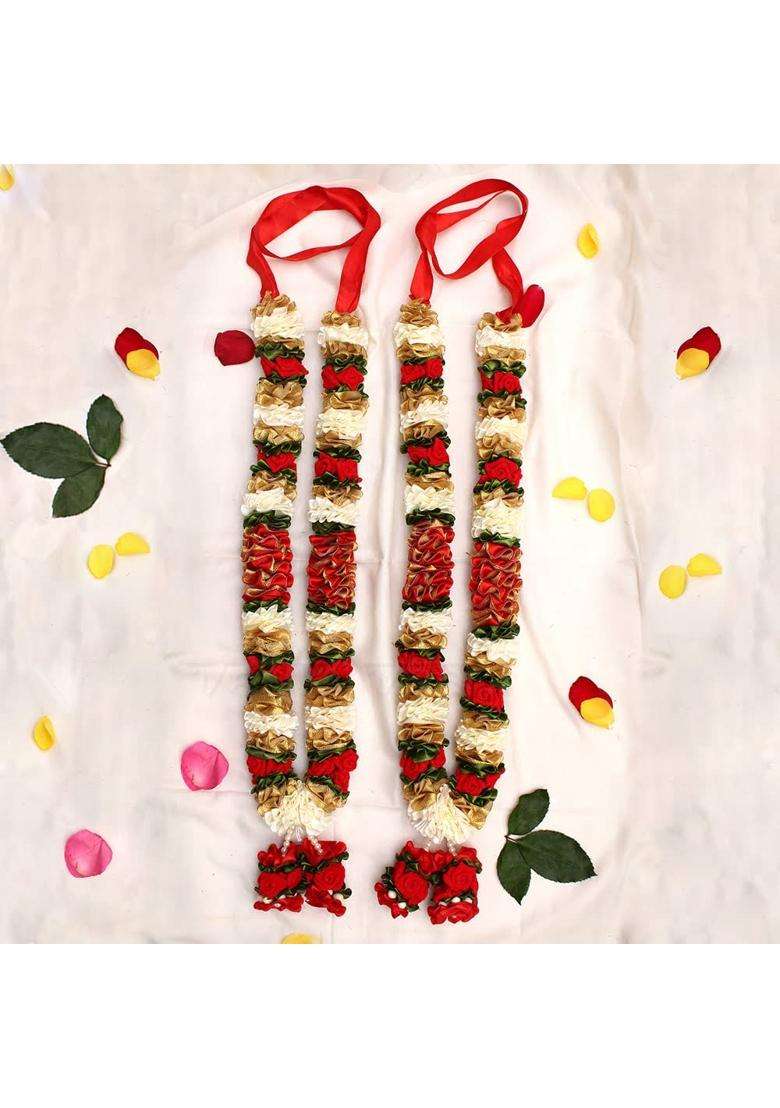 Vedic Vaani a Pair of Artificial Wedding Garland for Bride and Groom Varmala Multipurpose Use Set of Two Red - Indya