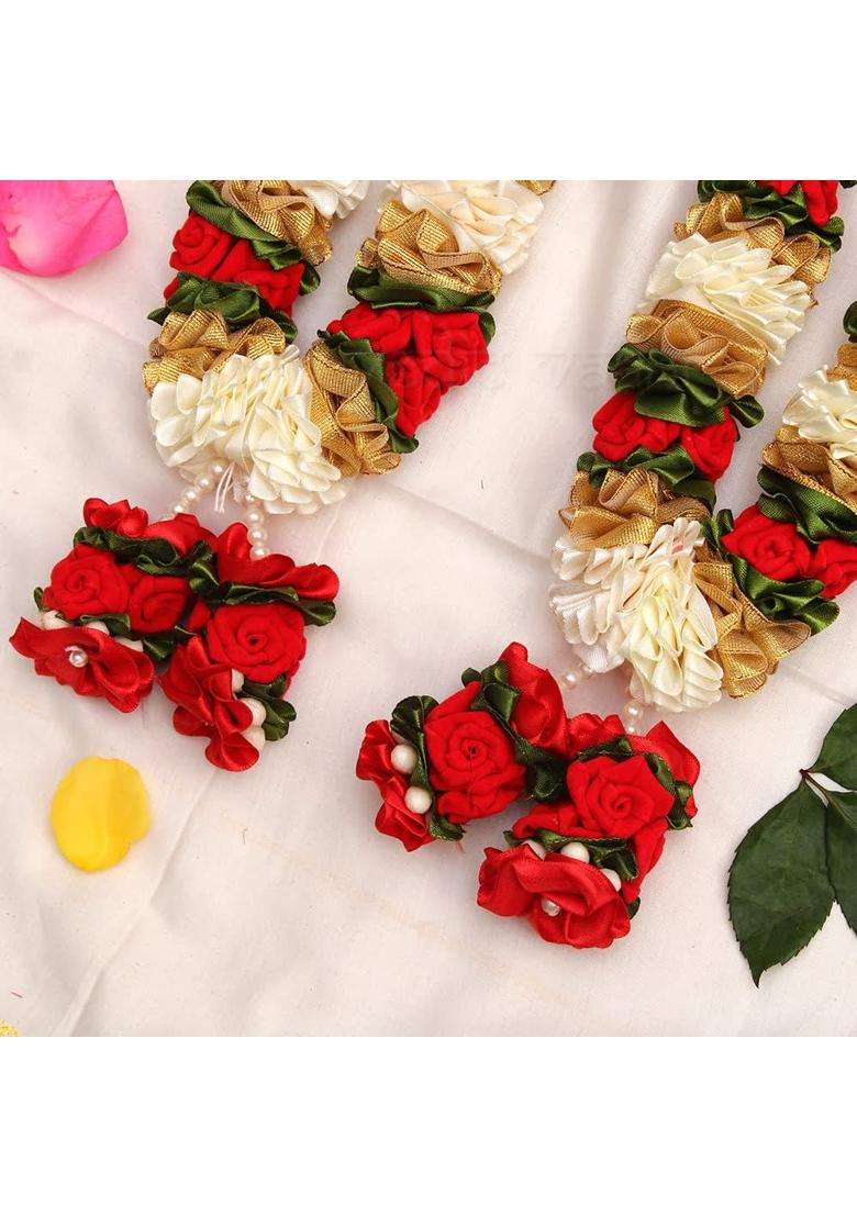 Vedic Vaani a Pair of Artificial Wedding Garland for Bride and Groom Varmala Multipurpose Use Set of Two Red - Indya