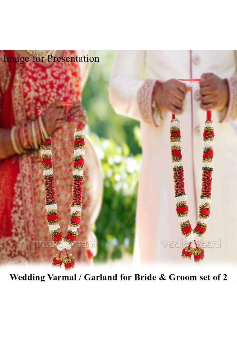 Vedic Vaani a Pair of Artificial Wedding Garland for Bride and Groom Varmala Multipurpose Use Set of Two Red - Indya
