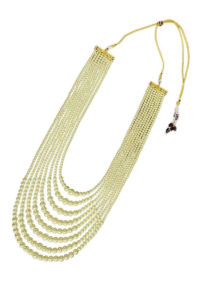 Multi Layered Pearl Beaded Statement Groom Bridal Wedding Stunning Long Necklace Mala for Women Gift for Her - Indya