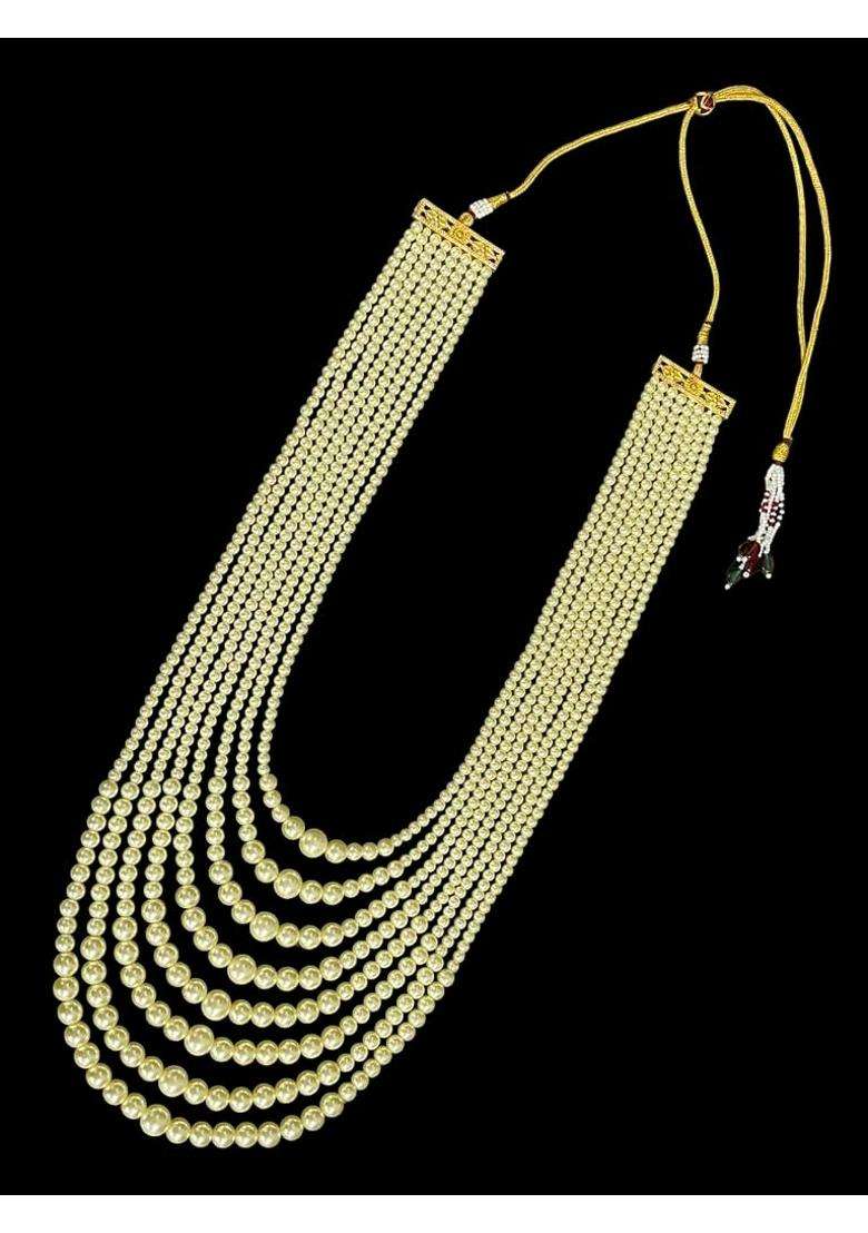 Multi Layered Pearl Beaded Statement Groom Bridal Wedding Stunning Long Necklace Mala for Women Gift for Her - Indya