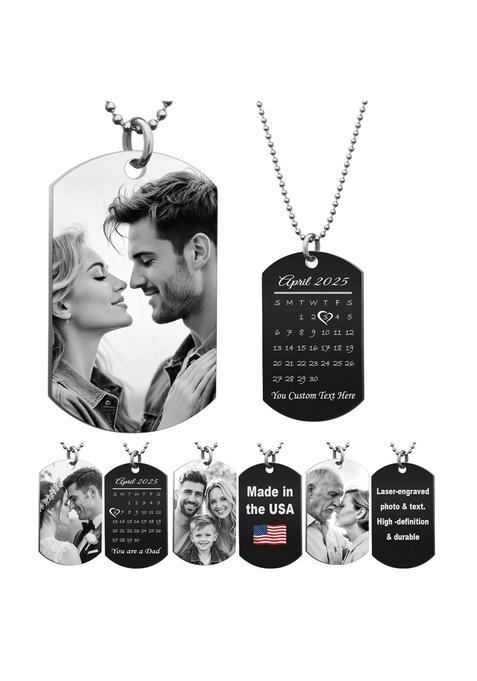 Queenberry Black Laser Engraved Personalized Calendar Date Photo Text Love Note Stainless Steel Dog Tag