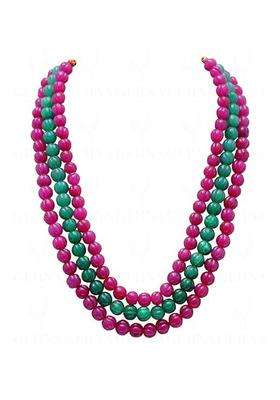 Manbhar GEMS Ruby Red and Emerald Green Colour Onyx Hand Curved Watermelon Pumpkin Beads