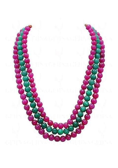 Manbhar GEMS Ruby Red and Emerald Green Colour Onyx Hand Curved Watermelon Pumpkin Beads