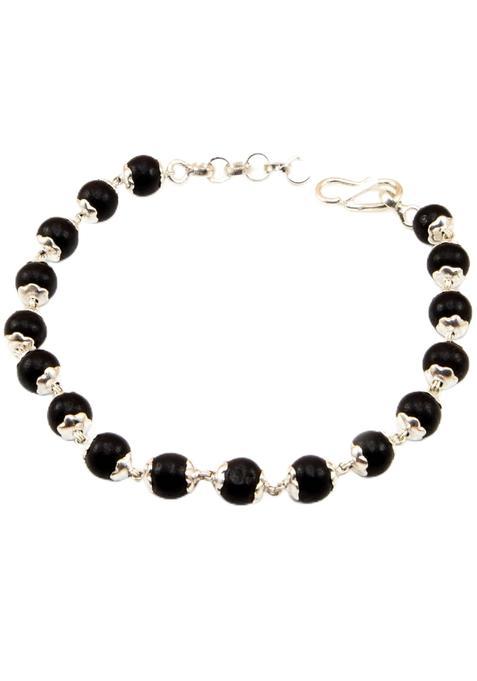 Njels 925 Silver Karungali Bracelet for Men and Women Natural Karungali Beads 7 Point 00 MM Size with Silver
