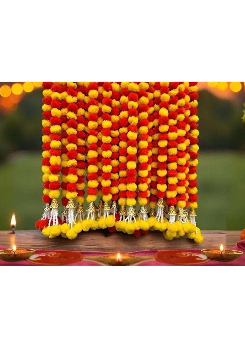 Krati Exports 5 Pc 5 Feet Long Marigold Garland for Decoration Long Strands Artificial Marigold Flowers - Indya