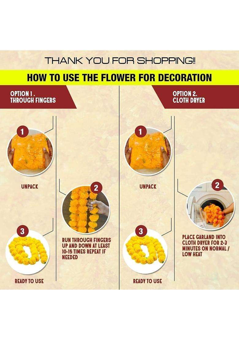 Krati Exports 5 Pc 5 Feet Long Marigold Garland for Decoration Long Strands Artificial Marigold Flowers - Indya