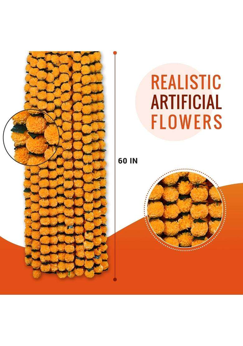 Diyana Impex Marigold Garland for Decoration 5 Feet Long Strands Artificial Marigold Flowers - Indya