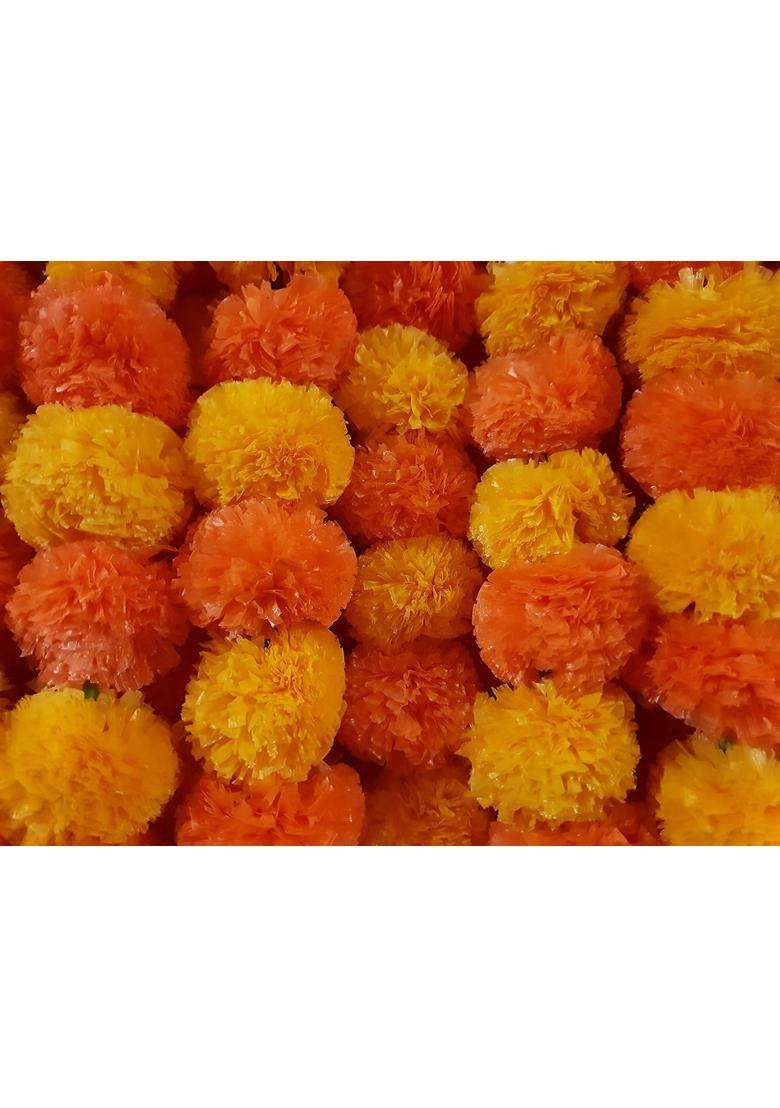 Decoration Craft Artificial Orange and Dark Orange Marigold Flower Garlands 5 Feet Long for Parties Pack of 5 - Indya