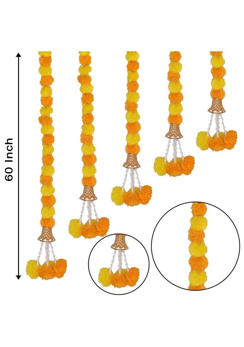 Marubhumi 5 PC 5 Feet Long Strands Artificial Marigold Flowers Garland for Diwali Decor Garland for Decoration - Indya
