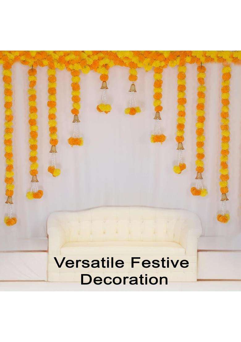 Marubhumi 5 PC 5 Feet Long Strands Artificial Marigold Flowers Garland for Diwali Decor Garland for Decoration - Indya
