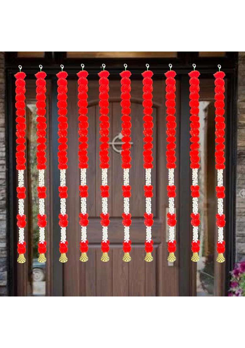 Ihandikart Premium Marigold Floral Door Garland 55 Inch Pack of 10 - Indya