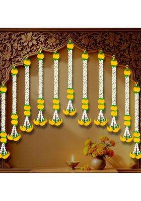Ihandikart Handmade Artificial Marigold Garland Set for Door and Wall Decor Mini Floral Hanging Pack of 20