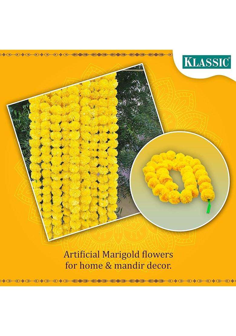 Klassic Artificial Marigold Fluffy Flowers Garlands for Decoration Yellow Pack of 20 - Indya