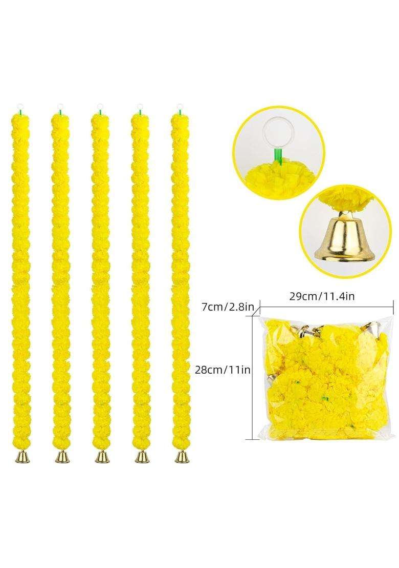 Club Bollywood the Style Sutra5Pcs Marigold Garland with Bell 115CM 45 Point 28Inch for Garden Cabinet - Indya
