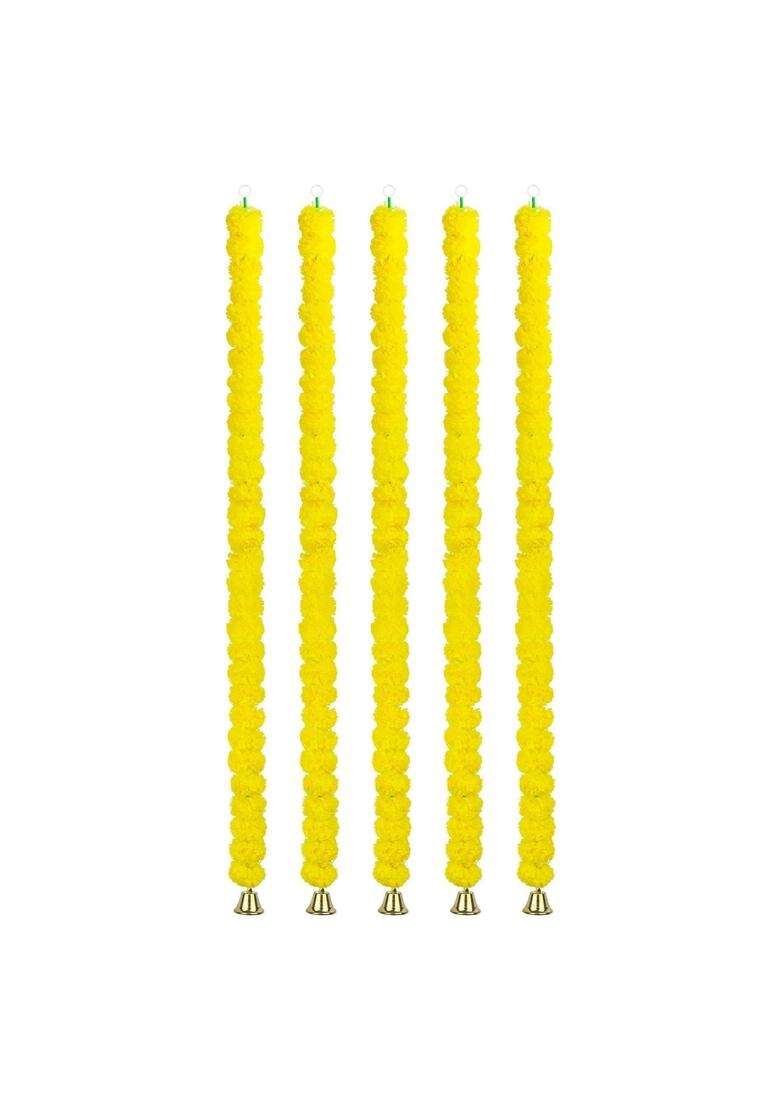 Club Bollywood BNF 5Pcs Marigold Garland with Bell 115CM 45 Point 28Inch for Garden Cabinet Fireplace - Indya