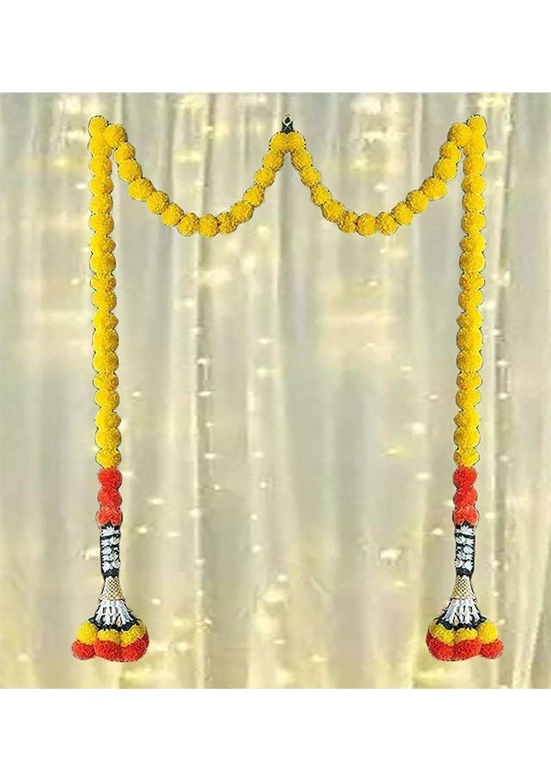 Tia Crafts Handmade Decorative Marigold Jasmine Bell Artificial Fluffy Garland for Home Door - Indya