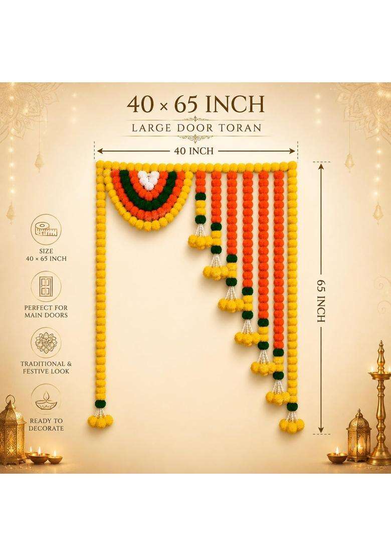 Rajasthan Kraft Marigold Door Toran 65x40 Inch Artificial Flower Bandanwar for Main Door Entrance - Indya
