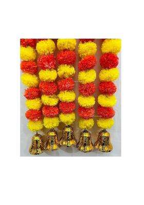 Sphinx Artificial Marigold Fluffy Flowers and Golden Silver Hanging Bells Garlands Torans Wall Hangings