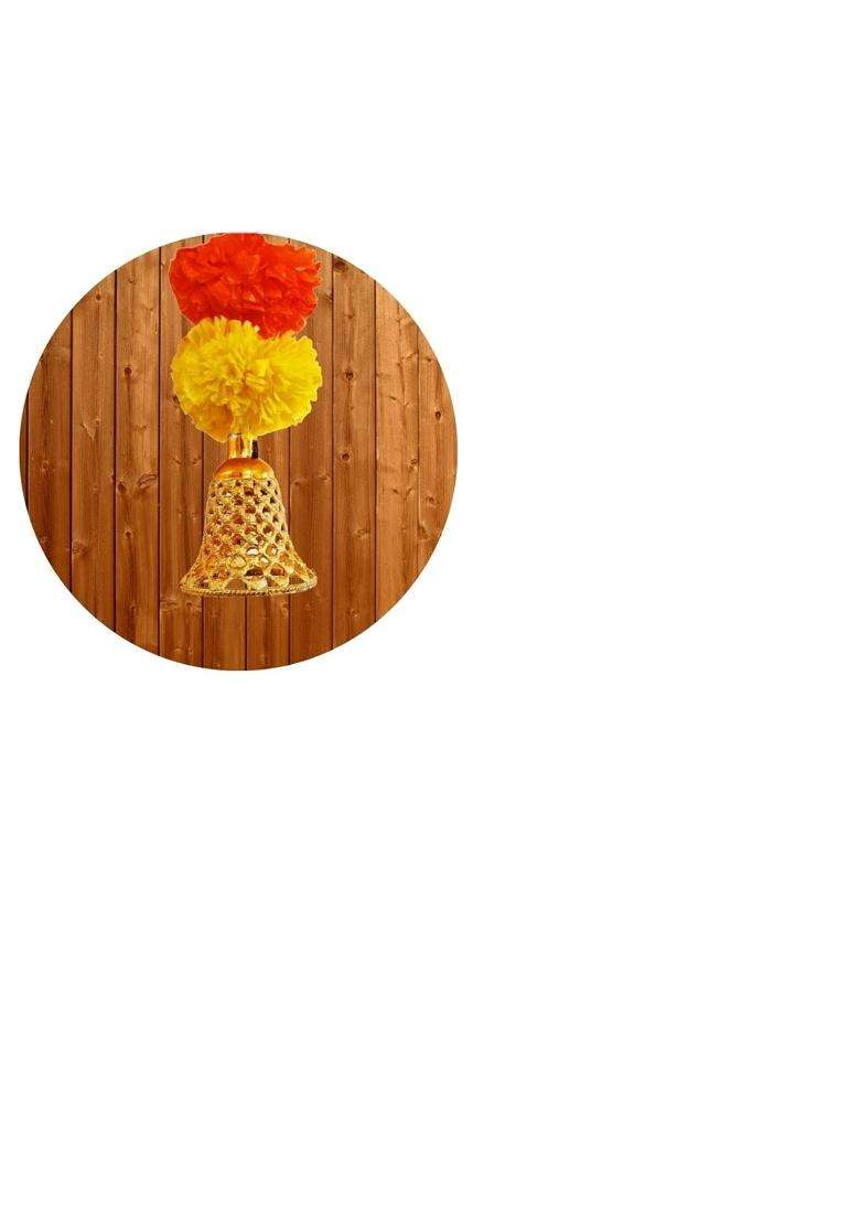 Agnirva Artificial Marigold Fluffy Colorful Flower String Garland with Golden Hanging Bells 30 Inch Home Decor - Indya