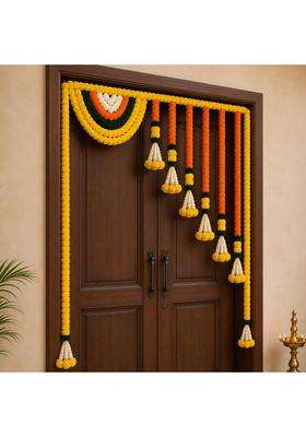 ZIG ZAG Artificial Marigold Flower Door Toran for Diwali Wedding and Festival Decor Yellow and Orange