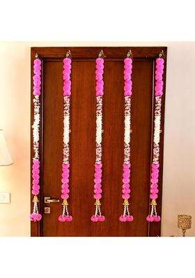 Craftvatika Artificial Fluffy Marigold Flower Mogra Jasmine Strings Hanging Latkan for Wall Door Pack of 5