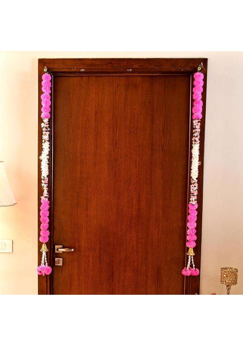 Craftvatika Artificial Fluffy Marigold Flower Mogra Jasmine Strings Hanging Latkan for Wall Door Pack of 5 - Indya
