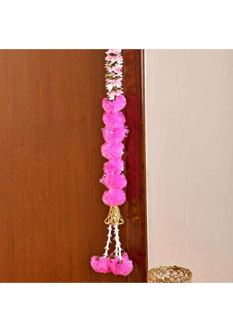Craftvatika Artificial Fluffy Marigold Flower Mogra Jasmine Strings Hanging Latkan for Wall Door Pack of 5 - Indya
