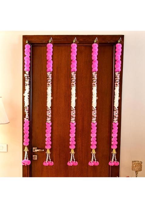 Craftvatika Artificial Fluffy Marigold Flower Mogra Jasmine Strings Hanging Latkan for Wall Door Pack of 5
