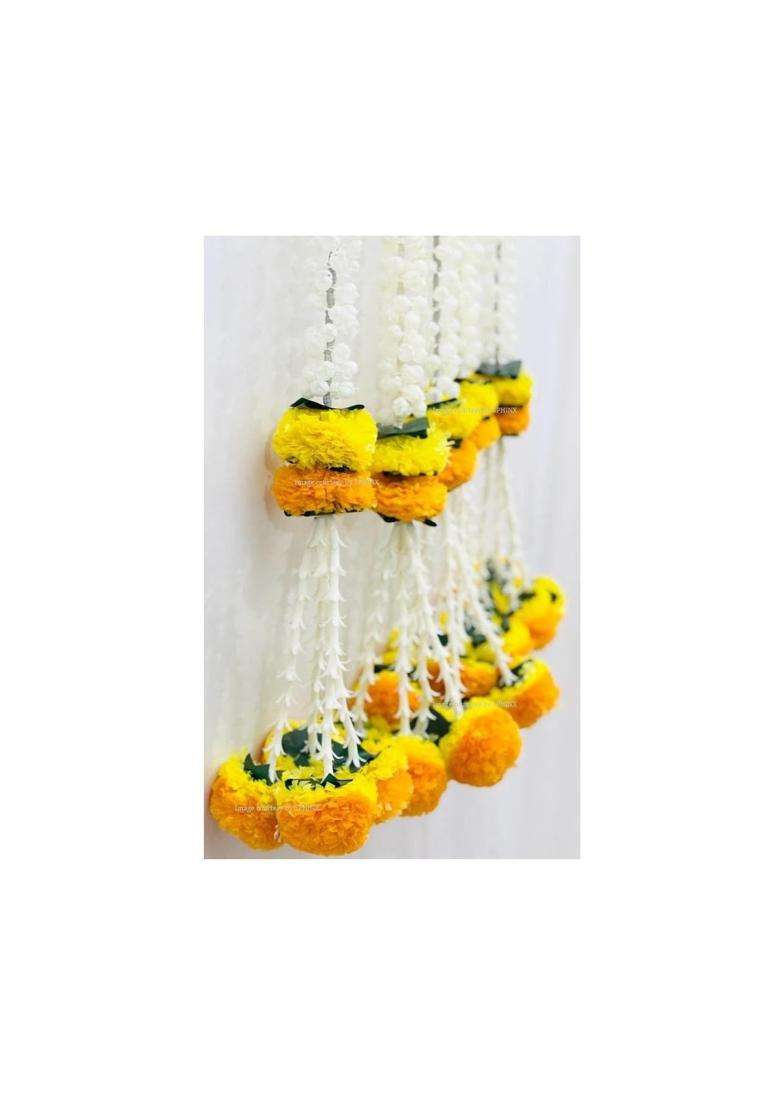 Sphinx Artificial Marigold Jasmine Lily Green Leaves Tassles Garlands Wall Hangings for Mandir Housewarming - Indya