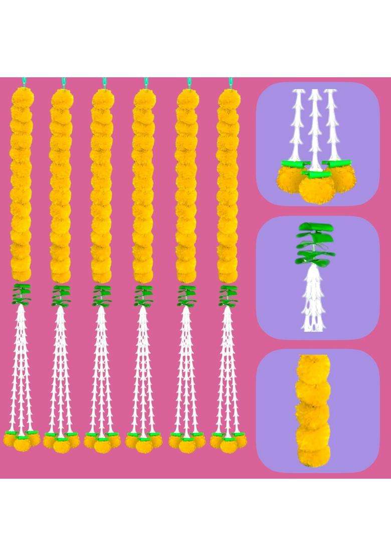 Ihandikart Artificial Marigold and Tuberose Garland 45 Inch Decorative Door Toran for Festivals Pack of 20 - Indya