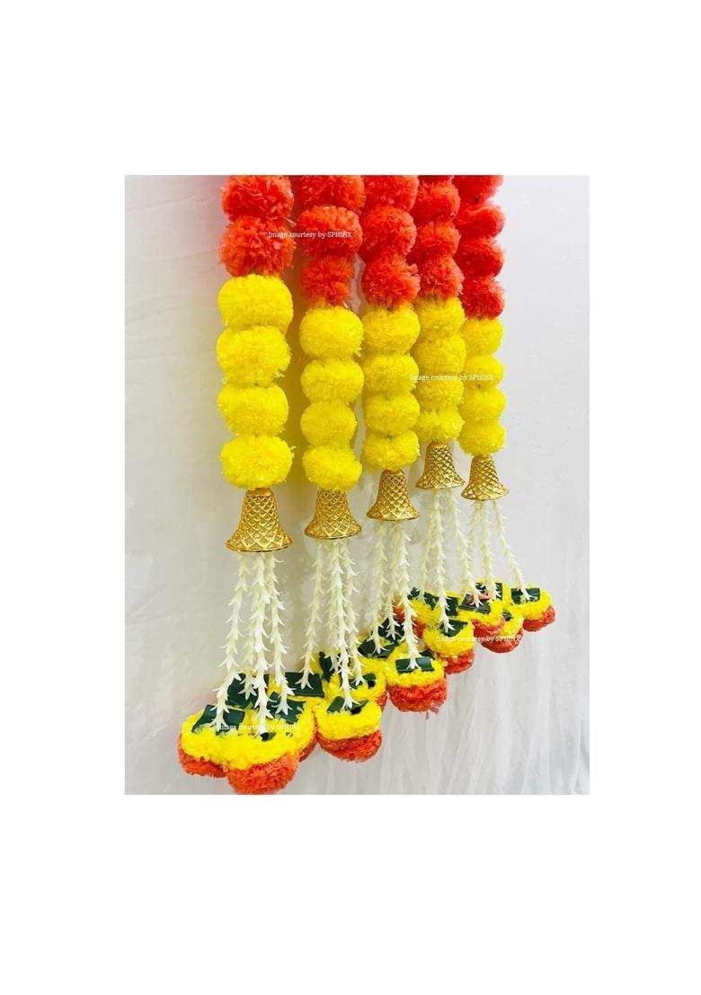 Sphinx Artificial Marigold Fluffy Flowers with Bell and Tuberoses Rajnigandha - Indya