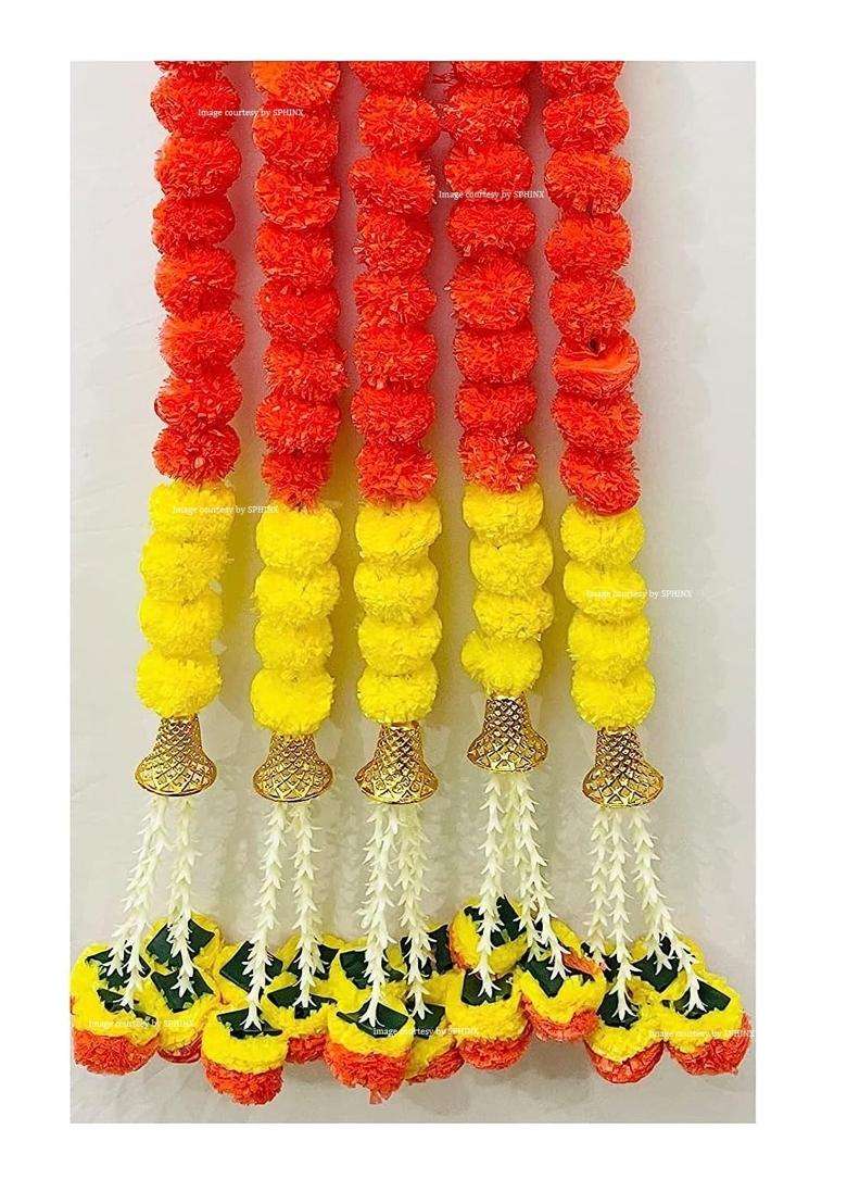 Sphinx Artificial Marigold Fluffy Flowers with Bell and Tuberoses Rajnigandha - Indya