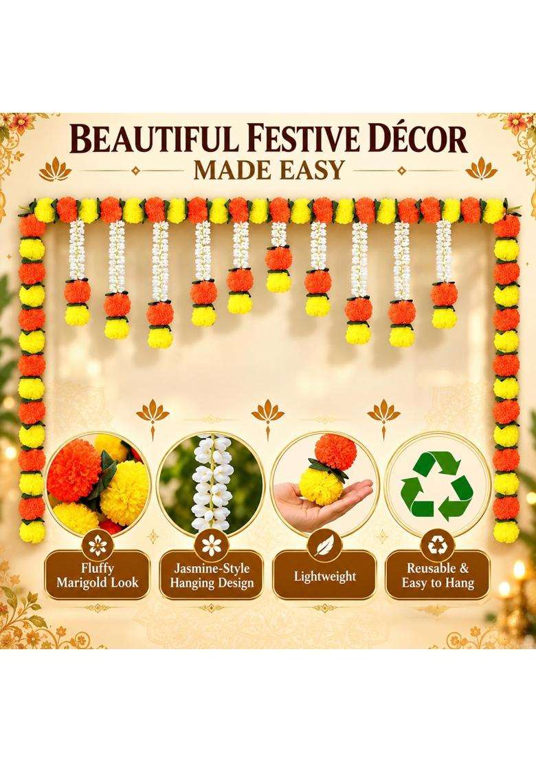 Tia Crafts Artificial Marigold Jasmine Garlands Flower Door Toran Door Hangings - Indya
