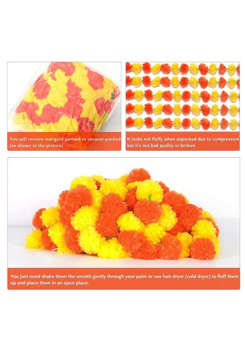 Decor Dazzle Marigold Garland 5 Feet Artificial Flowers for Decoration Pack of 20 - Indya
