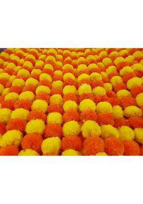 Decoration Craft Artificial Dark Orange and Yellow Marigold Flower Garlands 5 Feet Long for Parties Pack of 5