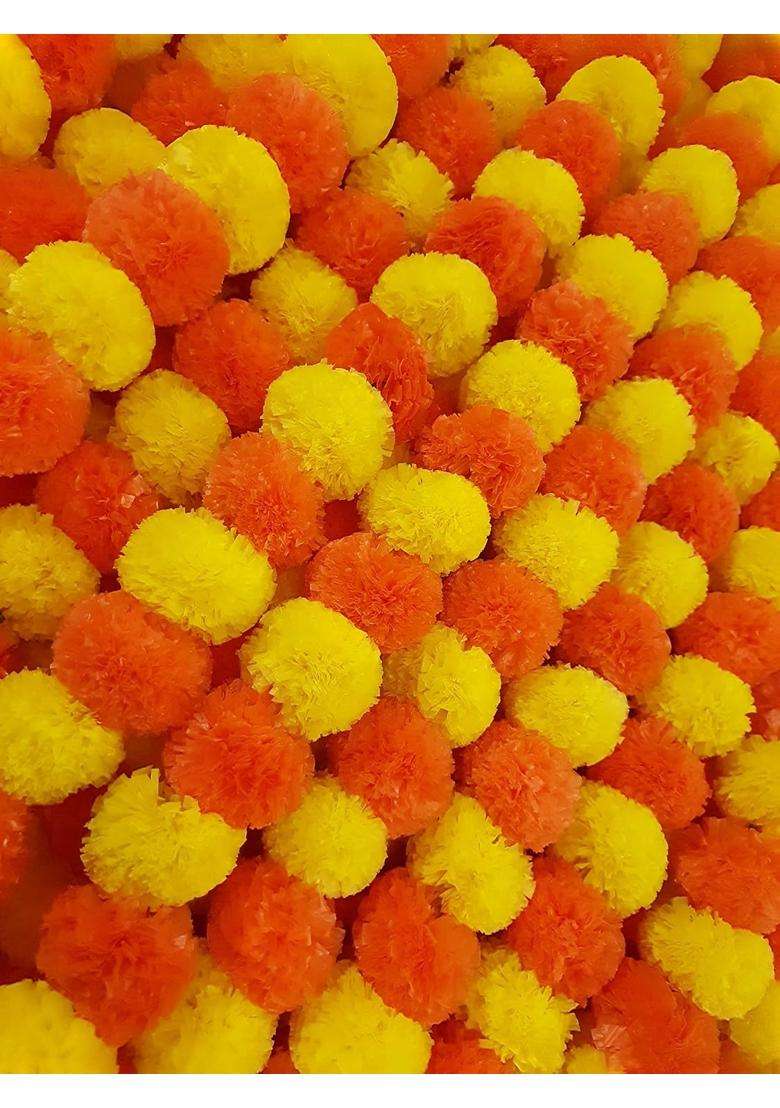 Decoration Craft Artificial Dark Orange and Yellow Marigold Flower Garlands 5 Feet Long for Parties Pack of 5 - Indya
