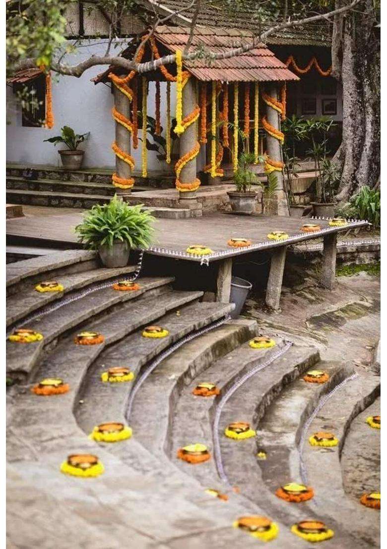 Decoration Craft Artificial Dark Orange and Yellow Marigold Flower Garlands 5 Feet Long for Parties Pack of 5 - Indya