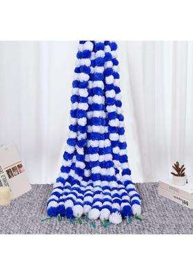 Navrangini Artificial Marigold Flowers Garlands Blue White Pack of 20