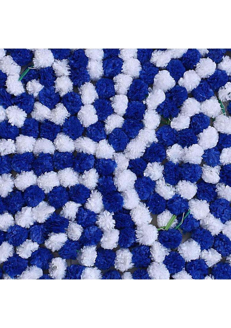 Navrangini Artificial Marigold Flowers Garlands Blue White Pack of 20 - Indya