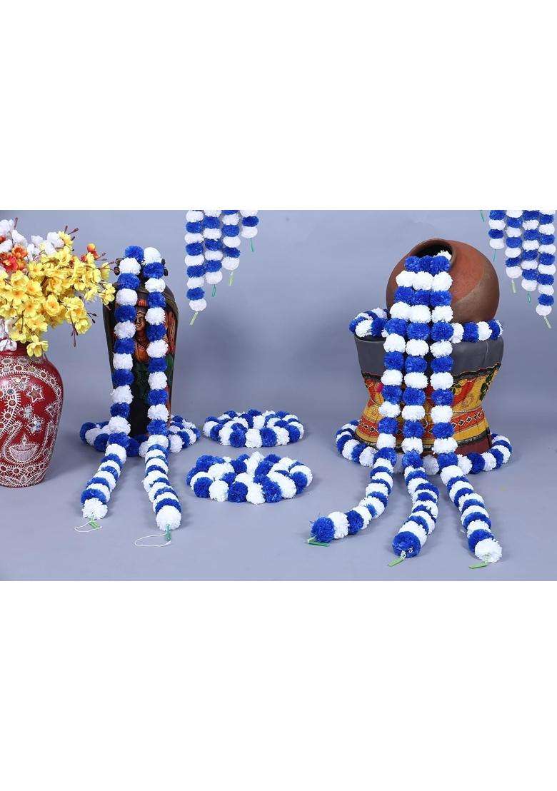 Navrangini Artificial Marigold Flowers Garlands Blue White Pack of 20 - Indya
