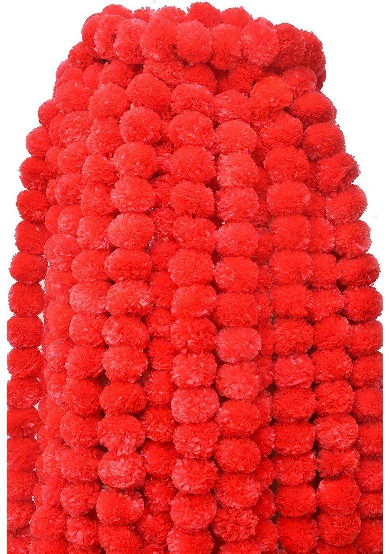 Yaayi Artificial Marigold Fluffy Flowers Garlands for Decoration 20 Red - Indya