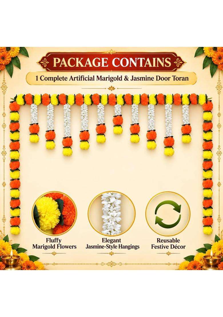 Tia Crafts Artificial Marigold Jasmine Garlands Flower Door Toran Door Hangings - Indya