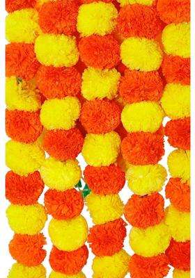 Red Crush Artificial Marigold Garlands Toran Hangings Fluffy Flower Genda Phool Garlands Door Pack of 15