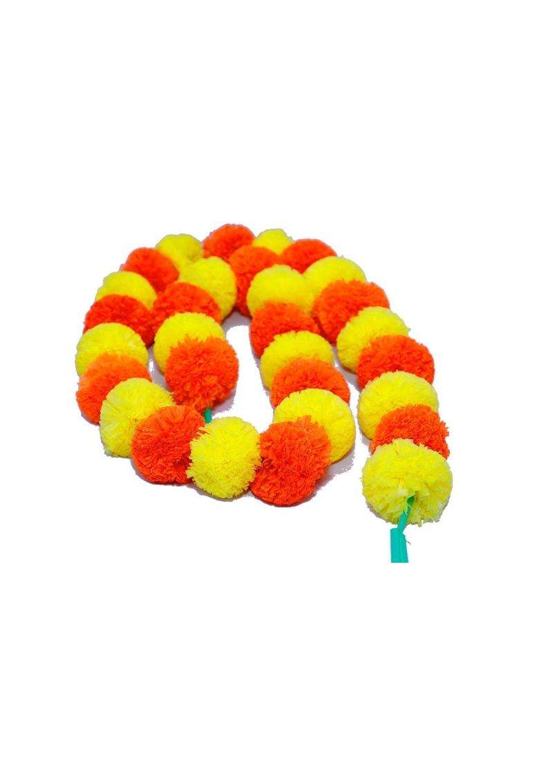 Red Crush Artificial Marigold Garlands Toran Hangings Fluffy Flower Genda Phool Garlands Door Pack of 15 - Indya