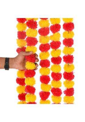 Saudeep India Artificial Fluffy Marigold Flower Genda Phool Garlands Line Pack of 15