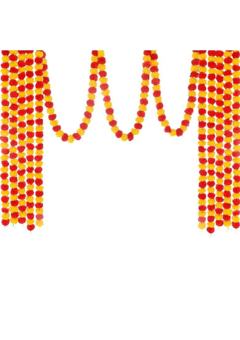 Saudeep India Artificial Fluffy Marigold Flower Genda Phool Garlands Line Pack of 15 - Indya
