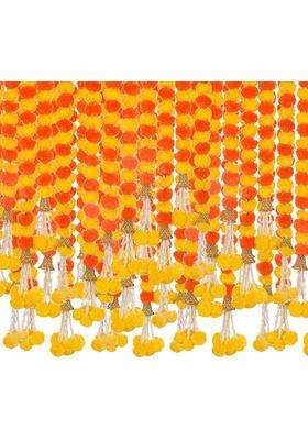 The Decor Affair 10 Pcs Artificial Orange Marigold Garland with Golden Bells